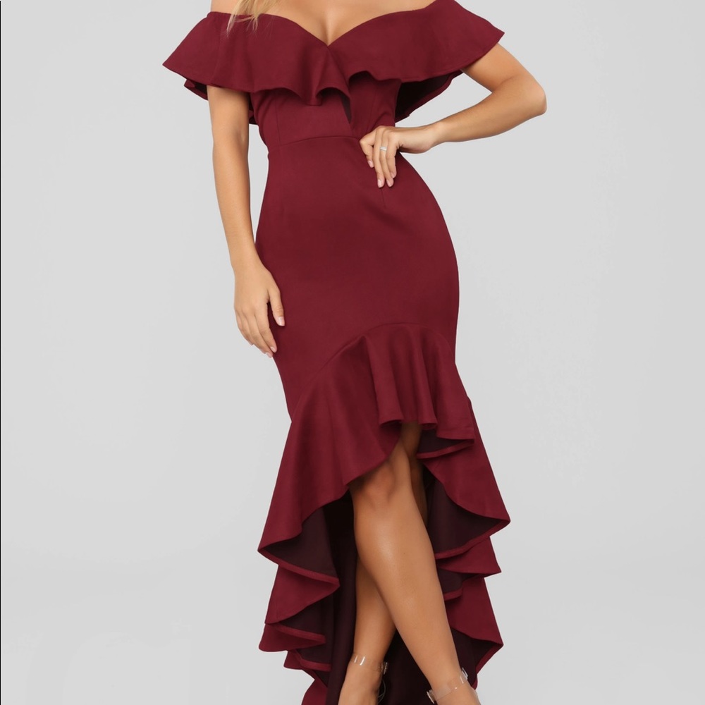 fashion nova wine color off the shoulder dress